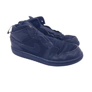 Nike Air Jordan 1 Mid Triple Black Suede & Leather Sneakers Boys Youth Size 2.5
